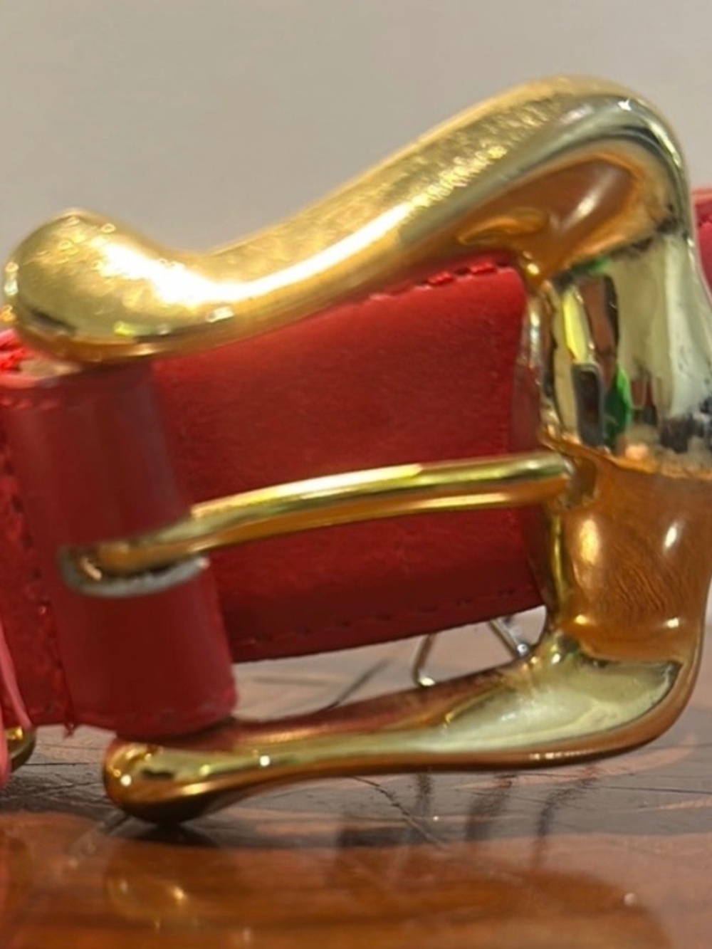 Bold Red Leather and Gold Buckle Belt Small/Medium EUC